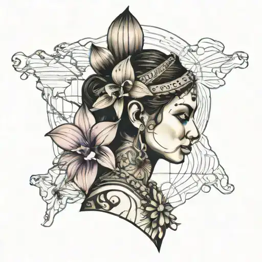 Indian Woman With A Martinique Map And An Orchid Flower