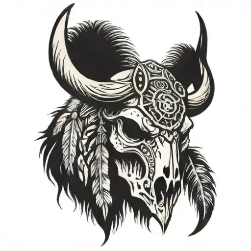 Buffalo Skull With Head Dress