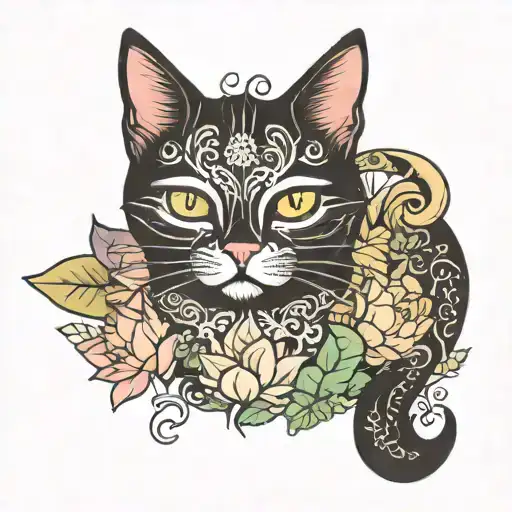 Black Cat With Lotus