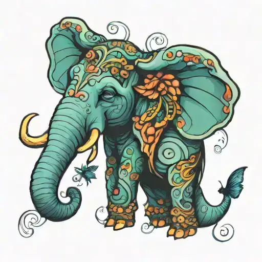 Elephant Trunk Up Color Morphing Into Dragonfly Flying