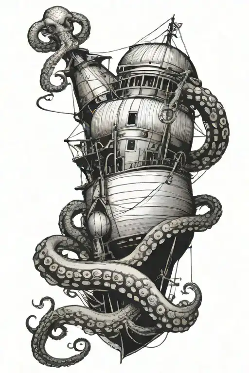 Octopus Wrapped Around Ship On Leg