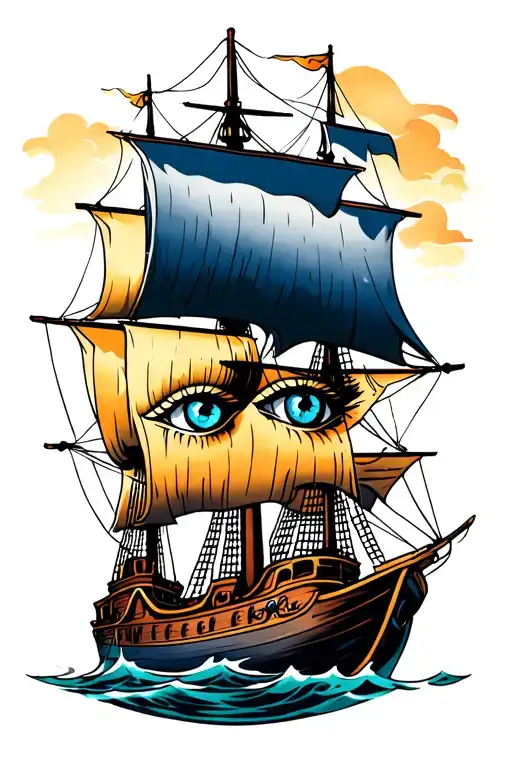Pirate Ship And Eyes Surrounded
