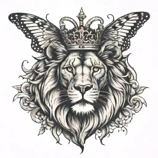 Butterfly And Lion Wearing Crown