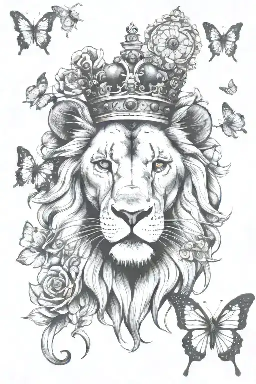 Lion With Crown And Butterflies