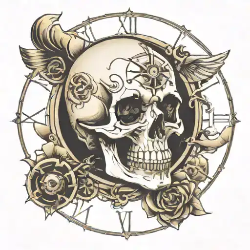 Skull Planet Surrounded With Roman Numeral Clock