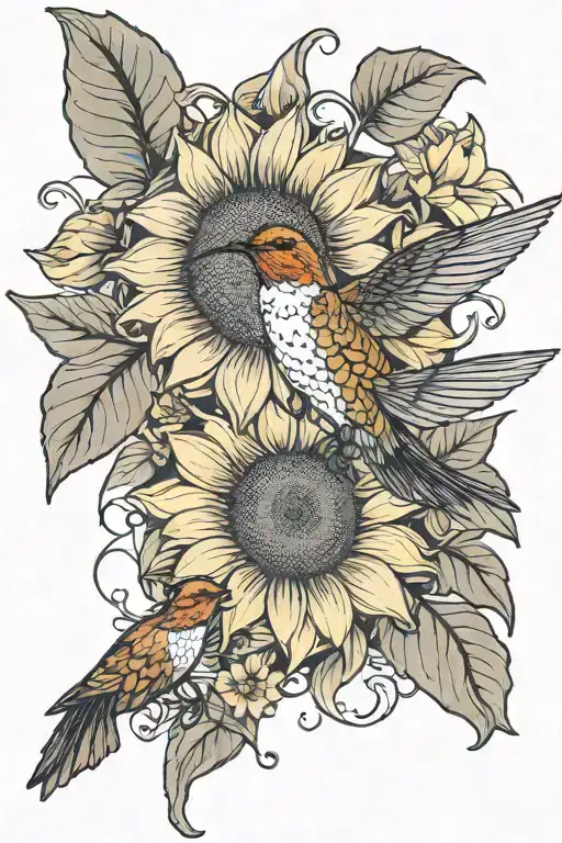 Sunflower With Hummingbird Surrounded