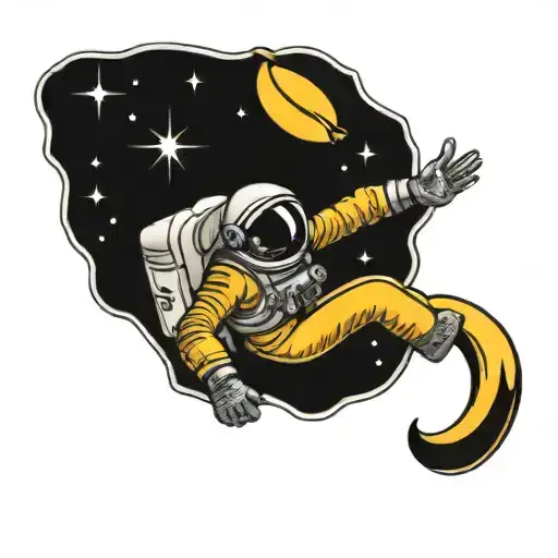 Astronaut Flying A Banana Into Space