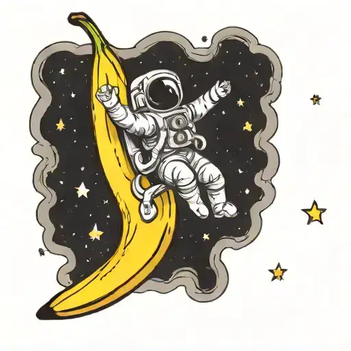 Astronaut Flying A Banana Into Space