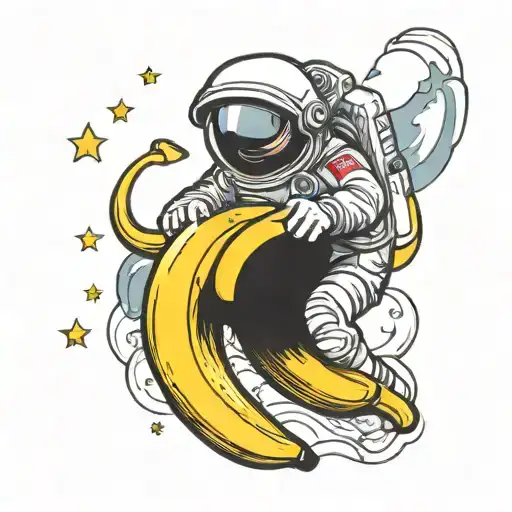 Astronaut Flying A Banana Into Space