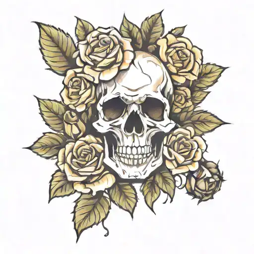 Skull And Roses Blooming