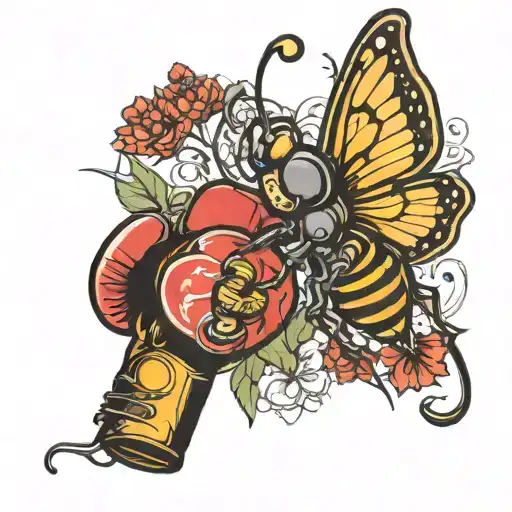 Boxing Gloves With Butterfly Wings And A Bee Stinger And Head