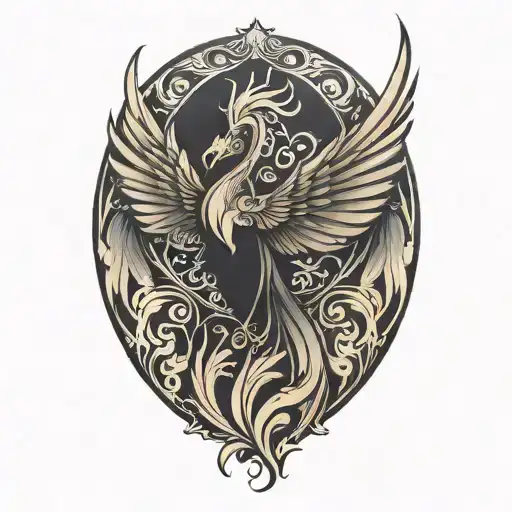 Phoenix With Heart In Middle With Long Wings