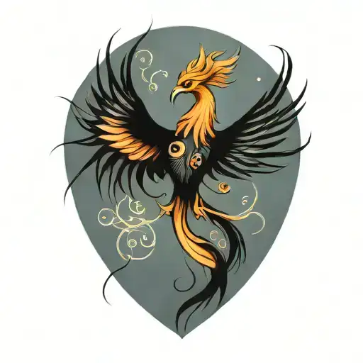 Phoenix And Heart With Long Wings Spread