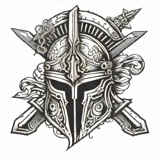 Spartan Helmet With A Sword Surrounded