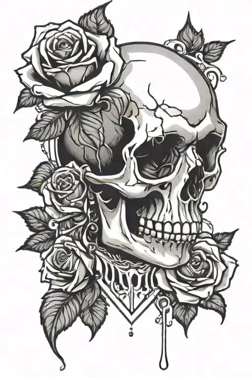 Rose With Skull And Diamond Frame Dripping Downwards