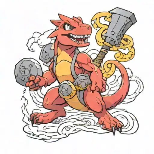 Charmeleon From Pokemon Use Thor Hammer And Lightning