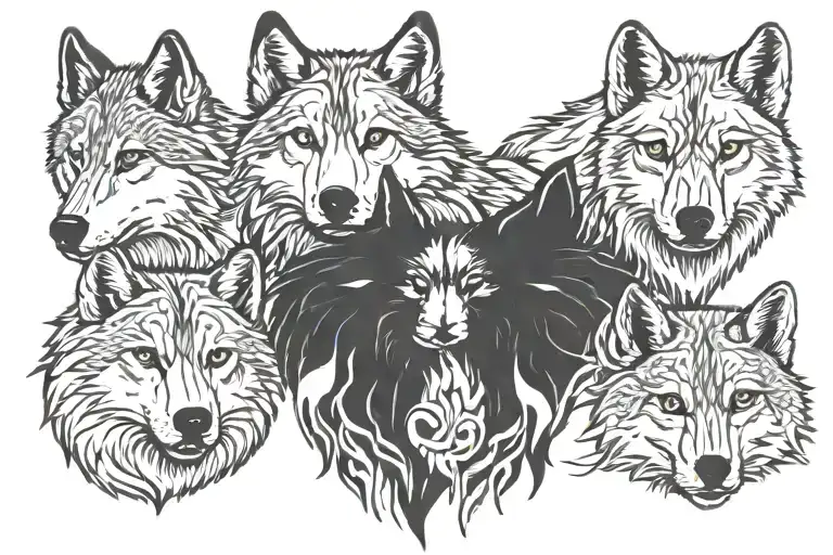 Wolf And 3 Cubs Face Only