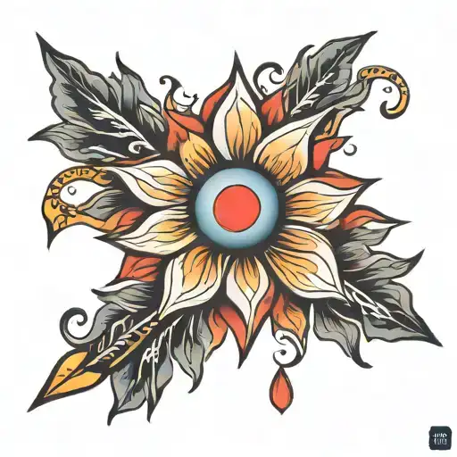 Navy Ink Arrow Flower Sun
