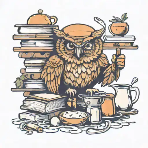 A Wise Owl Cooking In A Fun Kitchen Surrounded By Knowledge Books