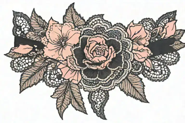 Lace And Silk Garter Pink Black Encercling