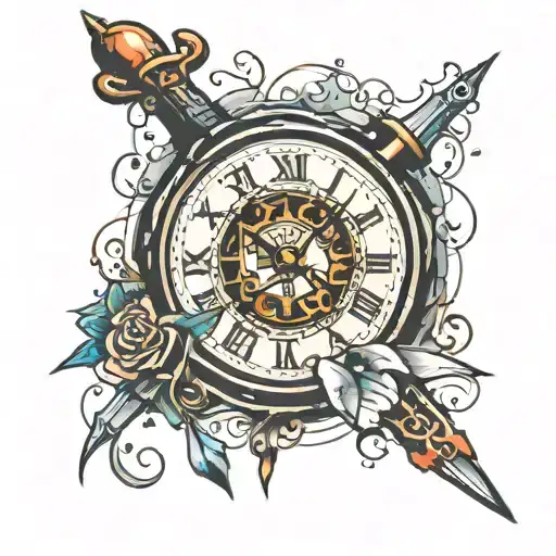 Broken Clock With Dagger Through It