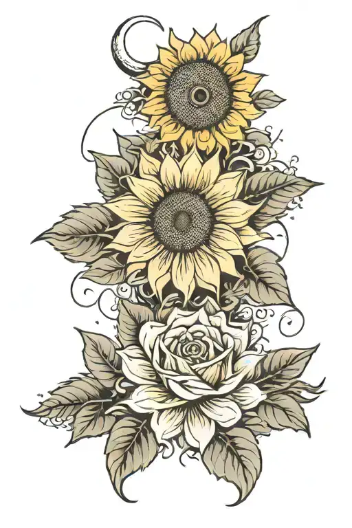 Sun Moon Rose And Sunflower