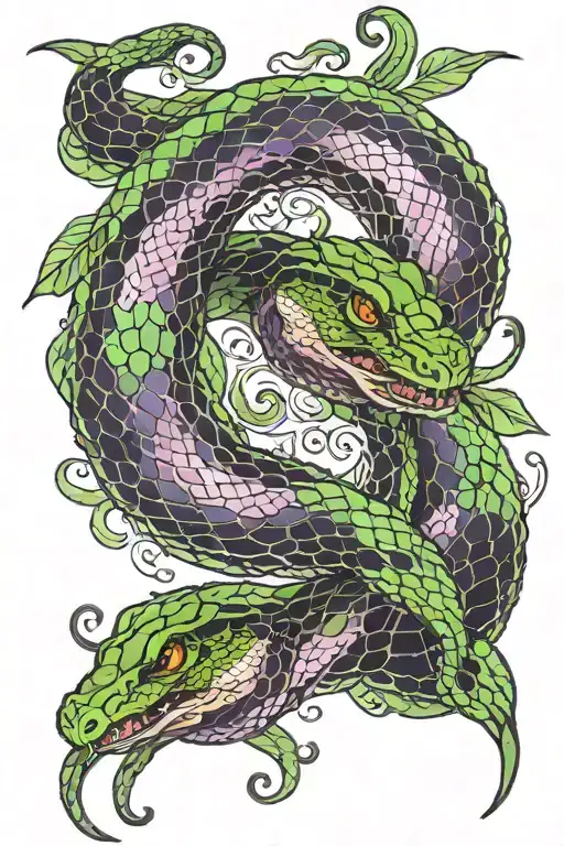 2 Headed Black And Purple Snake With Green Scales Wrapped