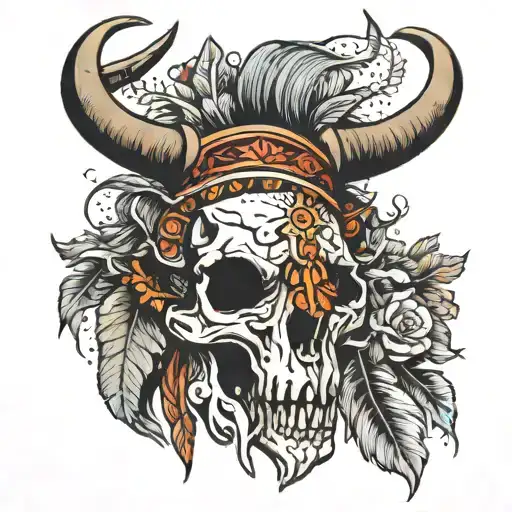Buffalo Skull With A Head Dress