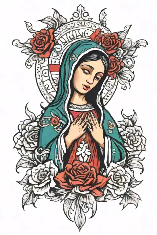 Virgen Mary Wearing Mexico Flag