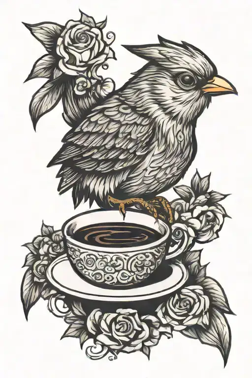 Bird With Arms Holding A Coffee Cup