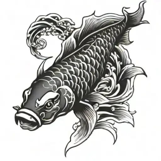 Koi Fish With Samurai Face Tattoo Design