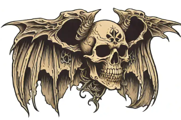 Skull With Bat Wings Spread Wide