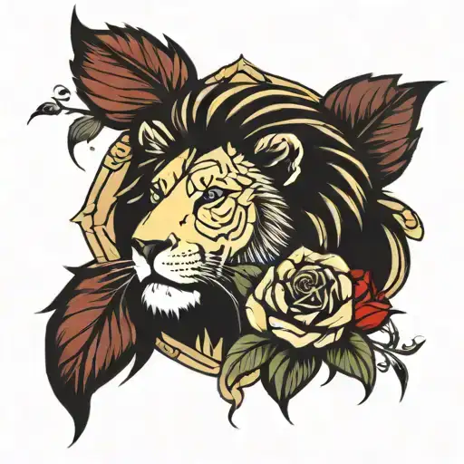 Lion Adn Rose Surrounded