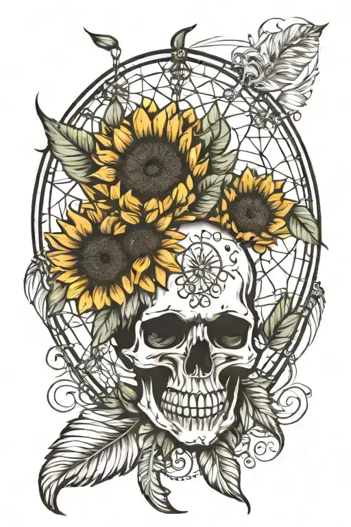 Skull Dreamcatcher With Sunflowers