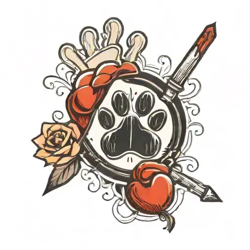 Black Ace Of Broken Heart Card With Dog's Paw In The Corners