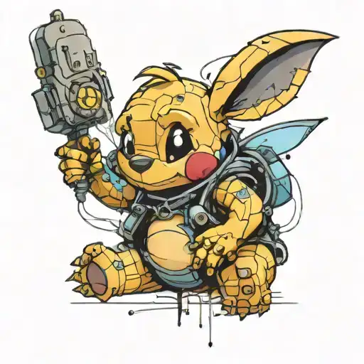 Winnie The Poo And Stich Style Cyberpunk