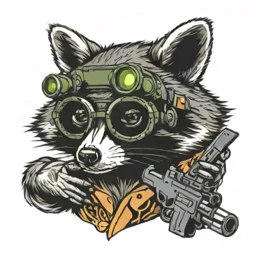 Raccoon Wearing Night Vision Holding A Gun Shooting