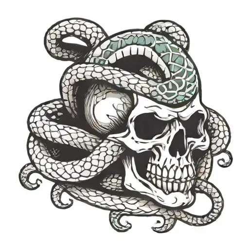Skull And Snake Coiled