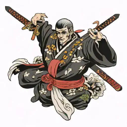 Black Kimono Empty And Katana Sword Through It