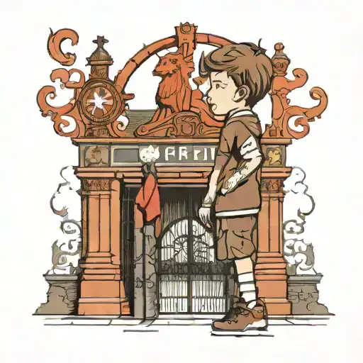 Little Boy With Brown Hair Standing Next To The Anfield Gates In Liverpool With Liverpool Logo
