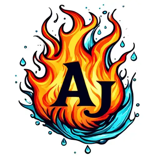 Flames And Water Drops With Cursive A And J