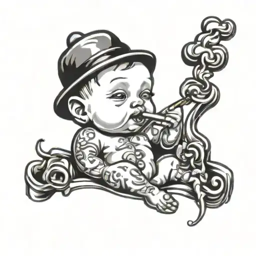 Baby Smoking A Cigarette Smoke Rising From The Tip