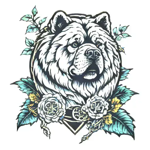 Chow Chow Dog With Forest And Time Background Black