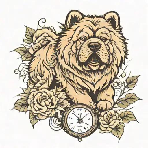 Chow Chow Dog With Forest And Time Background Black
