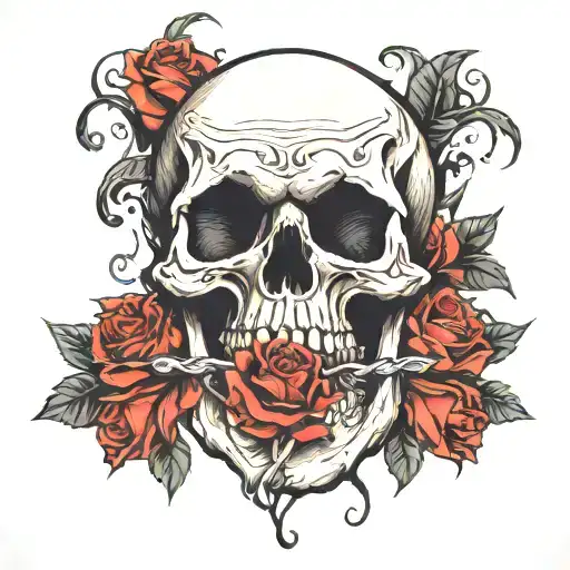 Skull With Rose In Mouth Open