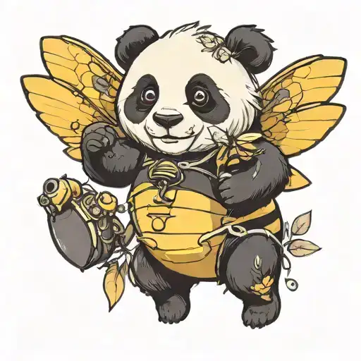 Panda Flying A Bumblebee Cute
