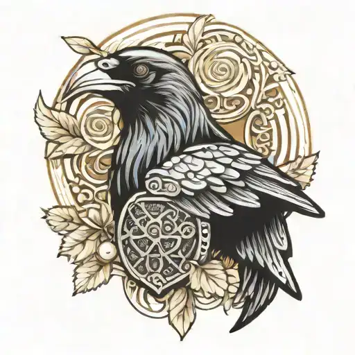 Pearlescent Raven Standing A Viking Helmet