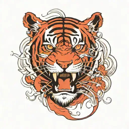 A Red Tiger Surrounded By Elegant Line Work Inspired By Chinese Art