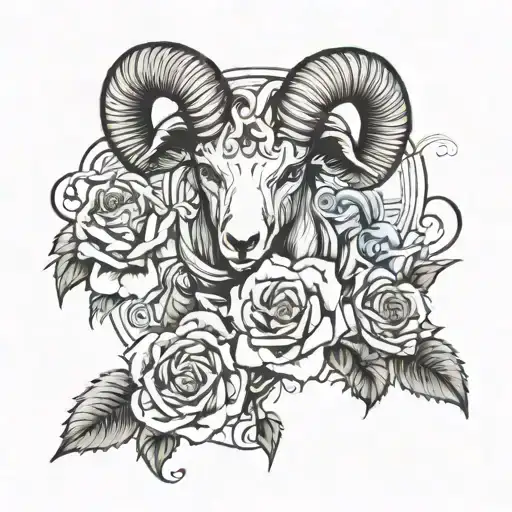 Gothic Style Aries And Roses On Shoulder