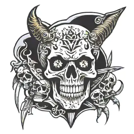 An Evil Skull Surrounded By Knives